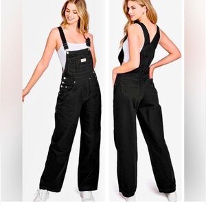 LANA ROUX 90’s retro revolt utility denim twill  jumpsuit overalls black size S